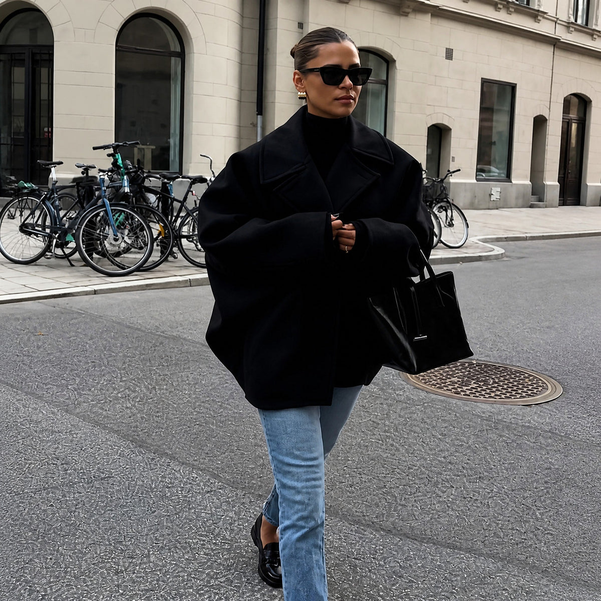 Women's Oversized Collared Button-Front Jacket, Relaxed Fit