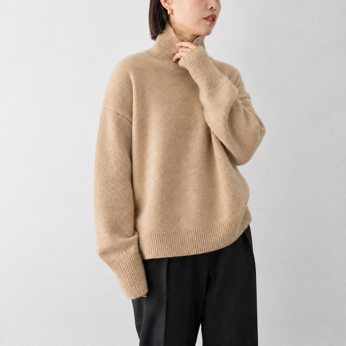 Women's Oversized Ribbed Turtleneck Jumper, Relaxed Fit Knit