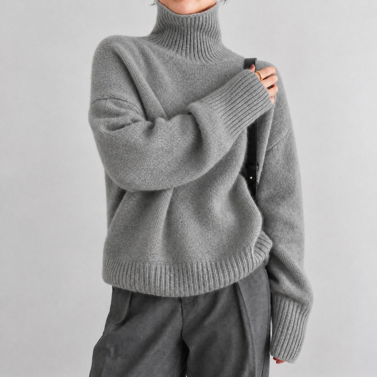 Women's Oversized Ribbed Turtleneck Jumper, Relaxed Fit Knit