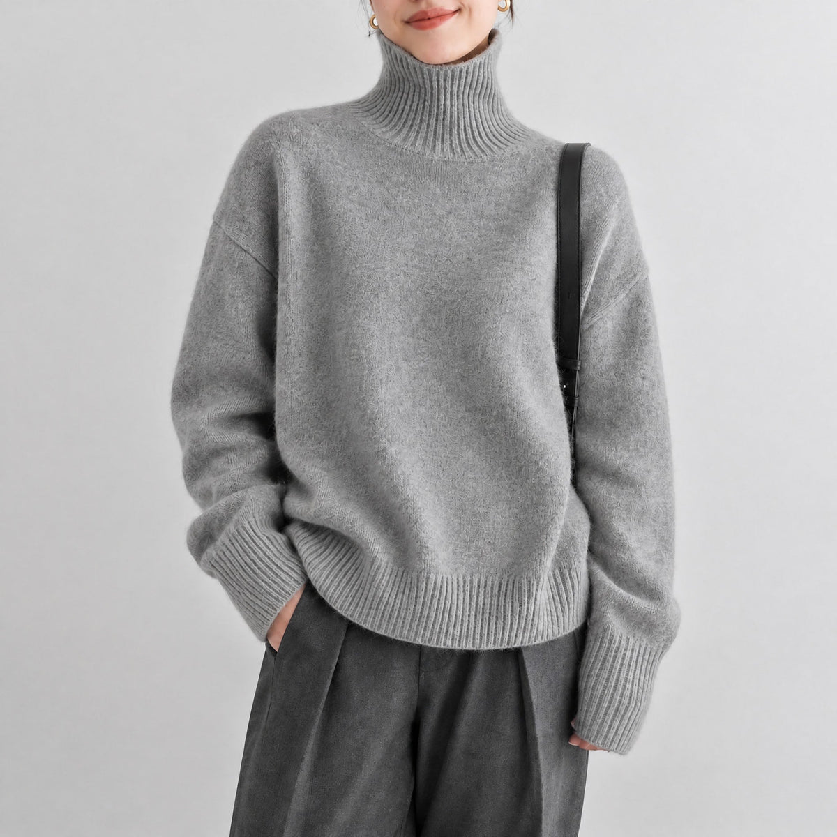 Women's Oversized Ribbed Turtleneck Jumper, Relaxed Fit Knit